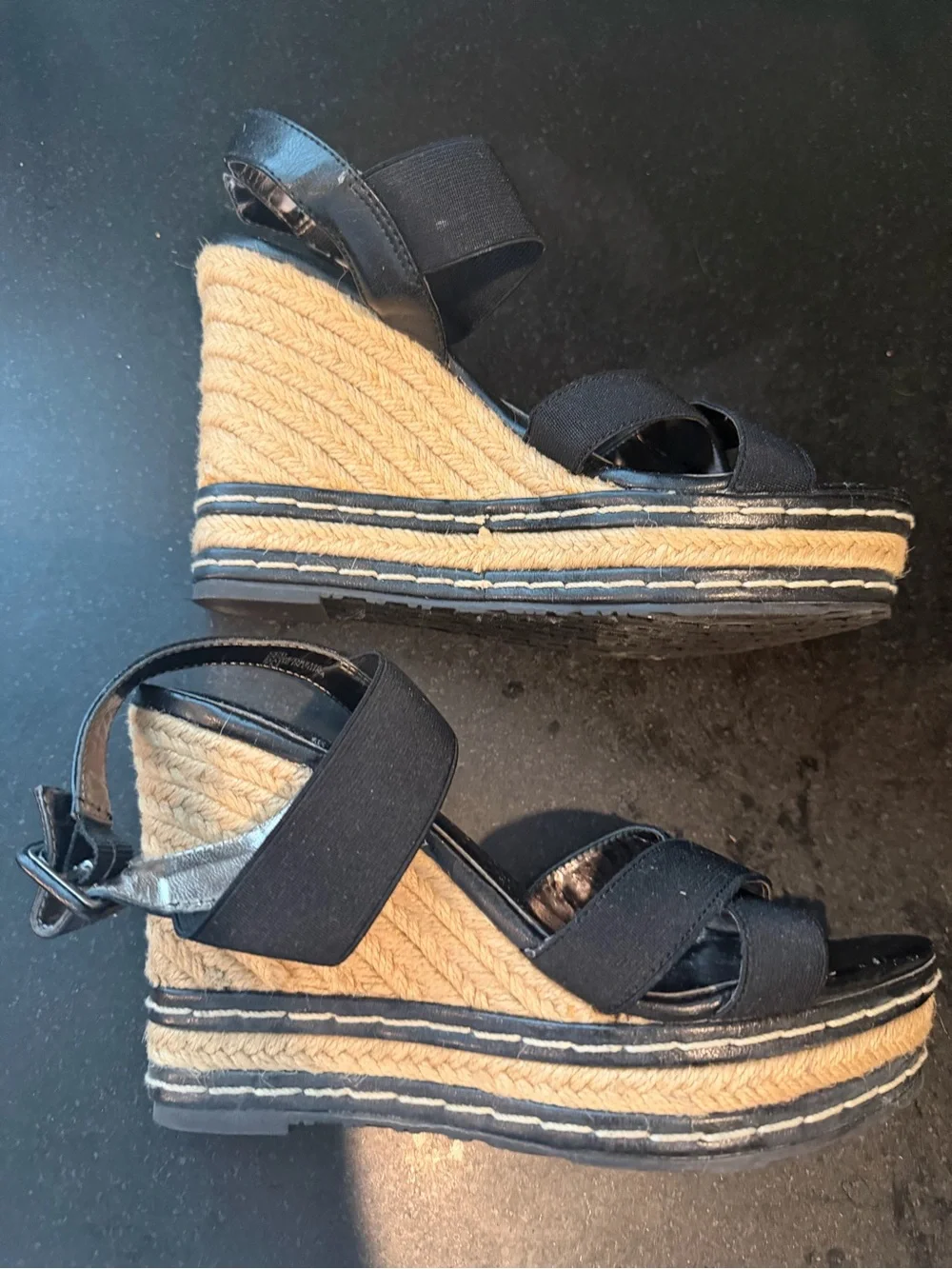 Charles by Charles David Black and tan espadrille wedges size 7